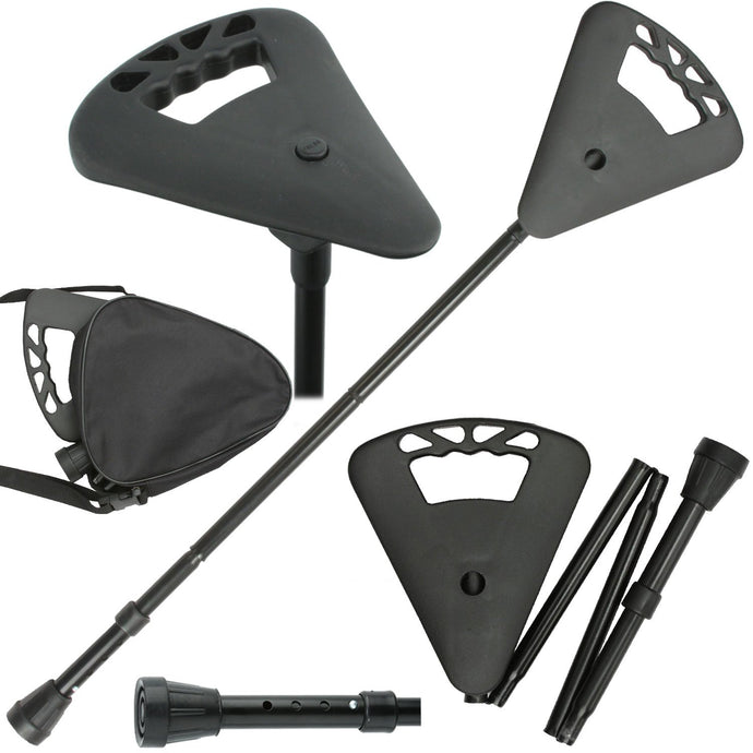 Black Flipstick walking cane converted into a portable seat