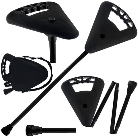 FlipStick Flipstick Straight Folding Seat Cane Black w/ Black Bag - Non-Adjustable