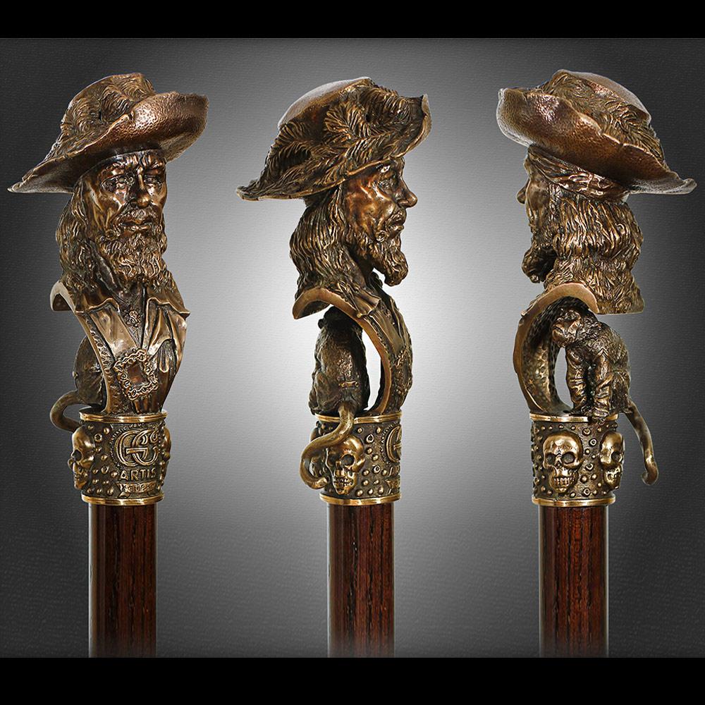 GC Artis Bronze Barbossa Captain Walking Cane - Pirates of Caribbean Look