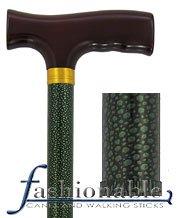 Harvy Dress Stick - Green Fritz Adjustable Walking Cane w/ Aluminum Shaft and Brass Collar