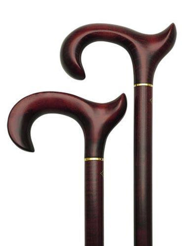 HARVY Mahogany Stained Extra Length Anatomically Correct Walking Cane With Brass Collar