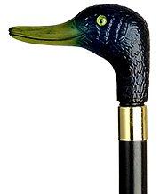 HARVY Blue Mallard Duck Walking Cane With Black Beechwood Shaft and Brass Collar