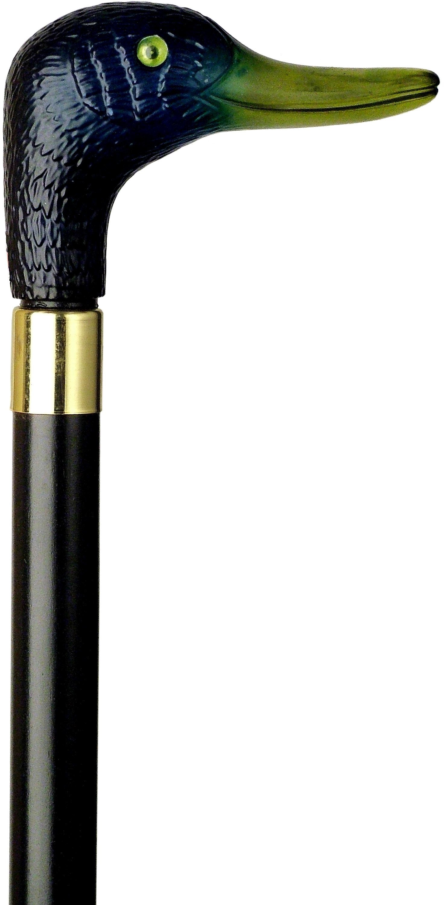 HARVY Blue Mallard Duck Walking Cane With Black Beechwood Shaft and Brass Collar