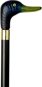 HARVY Blue Mallard Duck Walking Cane With Black Beechwood Shaft and Brass Collar