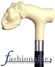 HARVY Faux Ivory Derby Shaped Elephant Handle Walking Cane With Black Maple Wood Shaft and Silver Collar