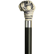 HARVY Scrimshaw Bulldog Walking Cane With Black Beechwood Shaft and Silver Collar