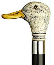 HARVY Scrimshaw Duck Head Walking Cane With Black Beechwood Shaft and Silver Collar