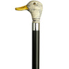 HARVY Scrimshaw Duck Head Walking Cane With Black Beechwood Shaft and Silver Collar