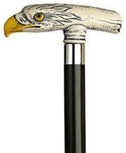 HARVY Scrimshaw Eagle T-Shape Handle Walking Cane With Black Beechwood Shaft and Silver Collar