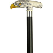 HARVY Scrimshaw Eagle T-Shape Handle Walking Cane With Black Beechwood Shaft and Silver Collar