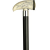 HARVY Scrimshaw Faux Whale Tooth Walking Cane With Black Beechwood Shaft and Silver Collar