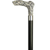 HARVY Scrimshaw Carved Acorn Fritz Handle Walking Cane With Black Beechwood Shaft and Silver Collar
