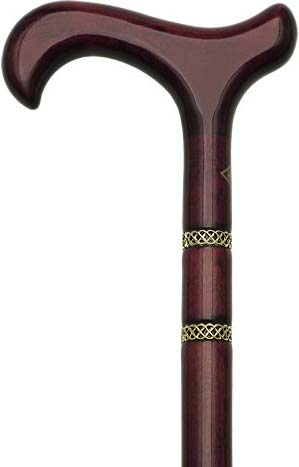 Harvy Braided Gold and Burgundy Derby Walking Cane With Burgundy Beechwood Shaft And Double Gold Braided C