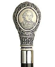 HARVY Scrimshaw Lord Nelson Knob Handle Walking Cane With Black Beechwood Shaft and Silver Collar