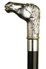 HARVY Costume Silver Race Horse Head Handle Walking Cane With Black Shaft and Silver Collar