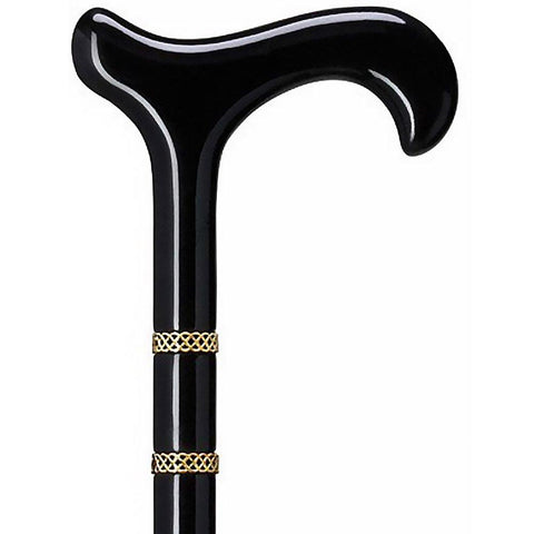 Harvy Braided Gold and Black Derby Walking Cane With Black Beechwood Shaft And Double Gold Braided Collar