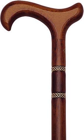 Harvy Braided Gold and Cherrywood Derby Walking Cane With Cherrywood Shaft And Double Gold Braided Collar