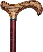 HARVY Burgundy Faux Zebrano Derby Handle Walking Cane With Burgundy Wood Shaft and Brass Collar