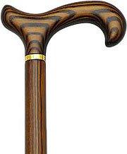 HARVY Faux Zebrano Derby Walking Cane With Faux Zebrano Shaft and Brass Collar