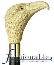 HARVY Faux Ivory Eagle Handle Walking Cane With Black Beechwood Shaft and Brass Collar