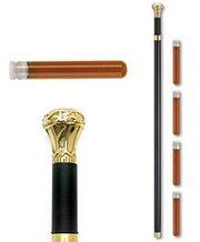 HARVY Brandy Cigar Smuggler Golden Knob Handle Walking Stick With Black Shaft and Gold Toned Collar