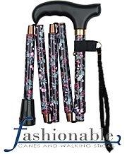 Harvy Mini-Floral Delight Derby Walking Cane with Floral Pattern Adjustable, Folding Aluminum Shaft and Br