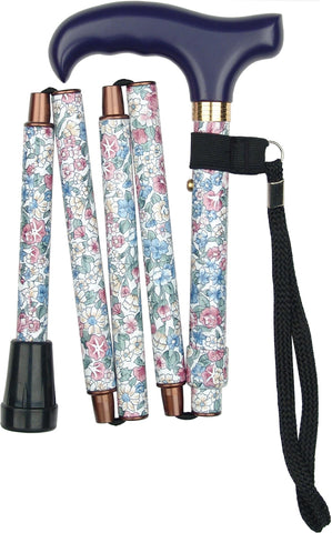 Harvy Mini-Painted Floral Derby Walking Cane with Floral Pattern Adjustable, Folding Aluminum Shaft and Br
