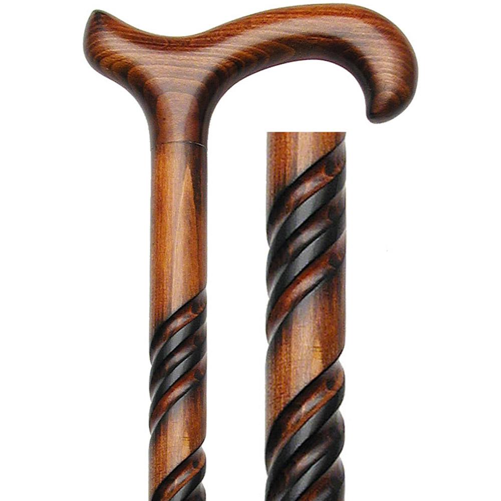 HARVY Deluxe Cherry Stain Spiral Derby Handle Walking Cane