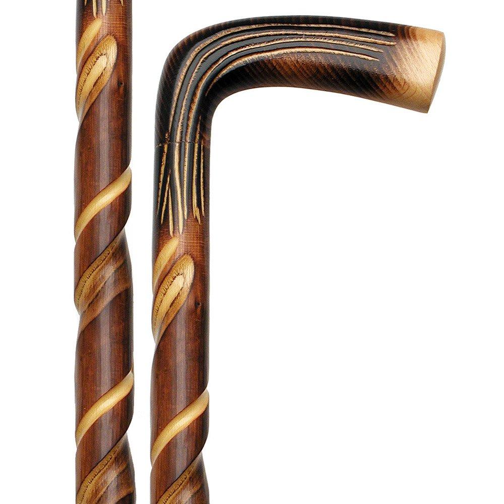 HARVY Spiral Carved L Handle Walking Cane With Chestnut Shaft