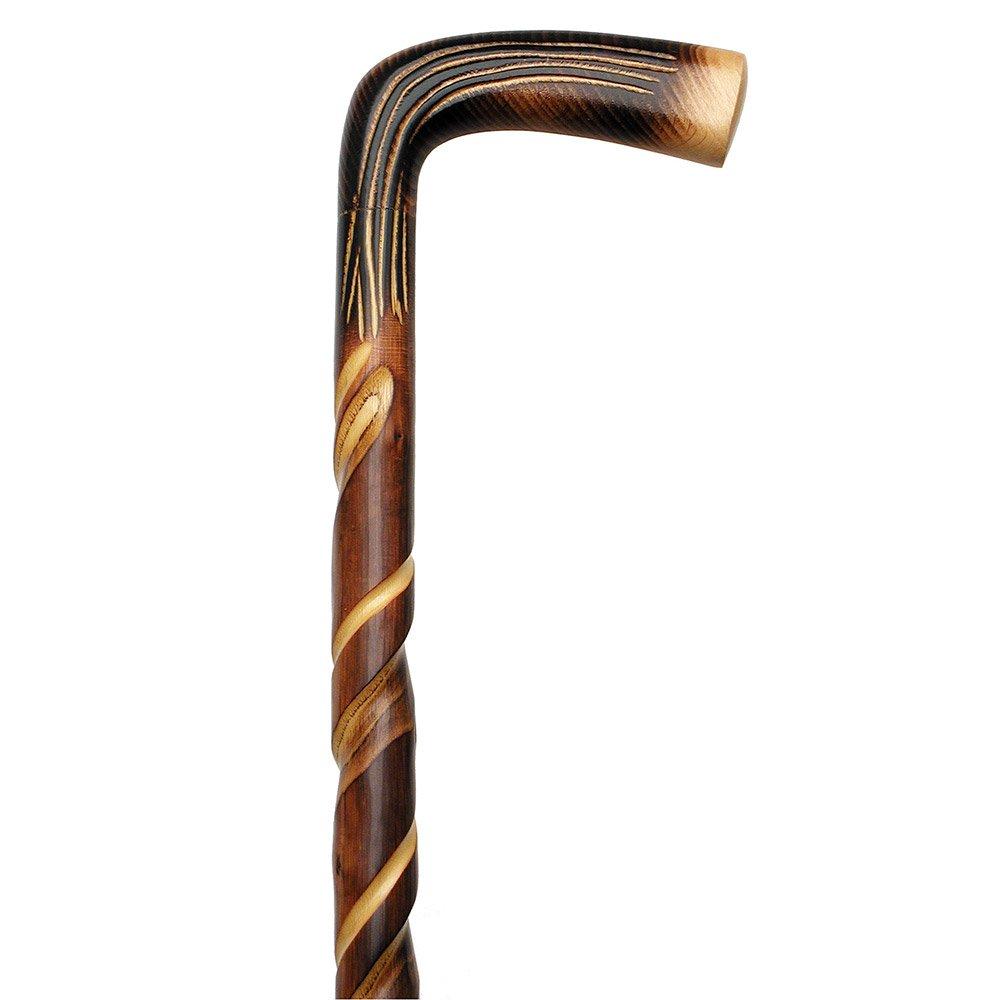 HARVY Spiral Carved L Handle Walking Cane With Chestnut Shaft