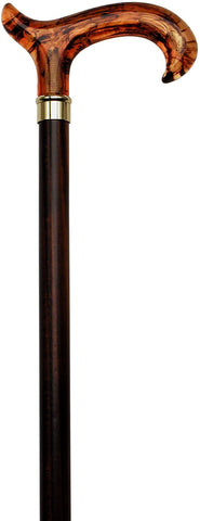 HARVY Amber Derby Walking Cane With Cherry Stained Beechwood Shaft And Brass Collar