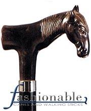 HARVY Brown Horse Head Handle Walking Cane With Black Beechwood Shaft and Silver Collar