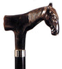 HARVY Brown Horse Head Handle Walking Cane With Black Beechwood Shaft and Silver Collar