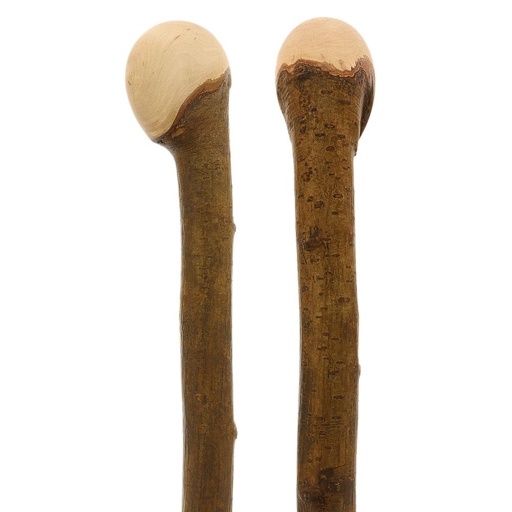 HARVY Hazelwood, Root Knobbed Walking Cane with Polished Hazelwood Shaft and Leather Strap