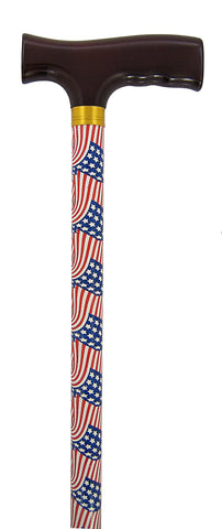 Harvy Dress Stick - American Flag Adjustable Fritz Walking Cane w/ Aluminum Shaft and Brass Collar