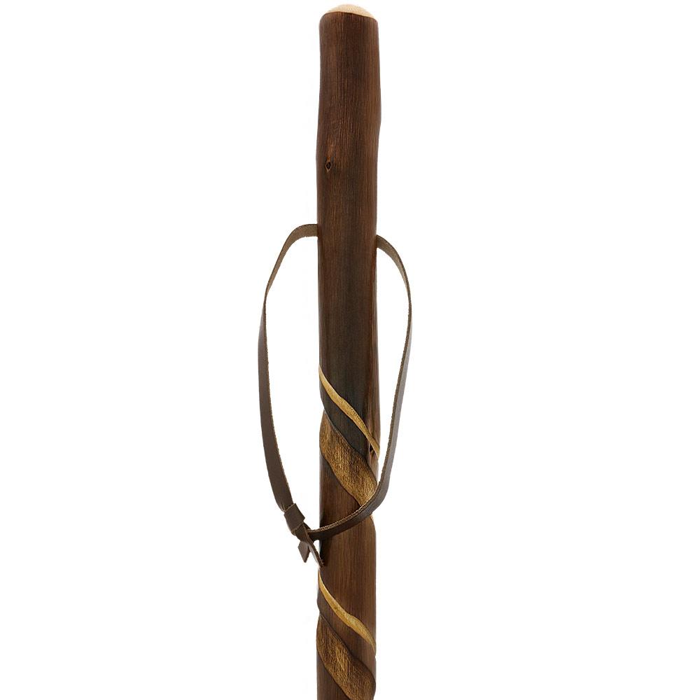 HARVY Chestnut Turned Hiking Staff with Ebony Stained Spiral Carved Shaft with Combi Tip