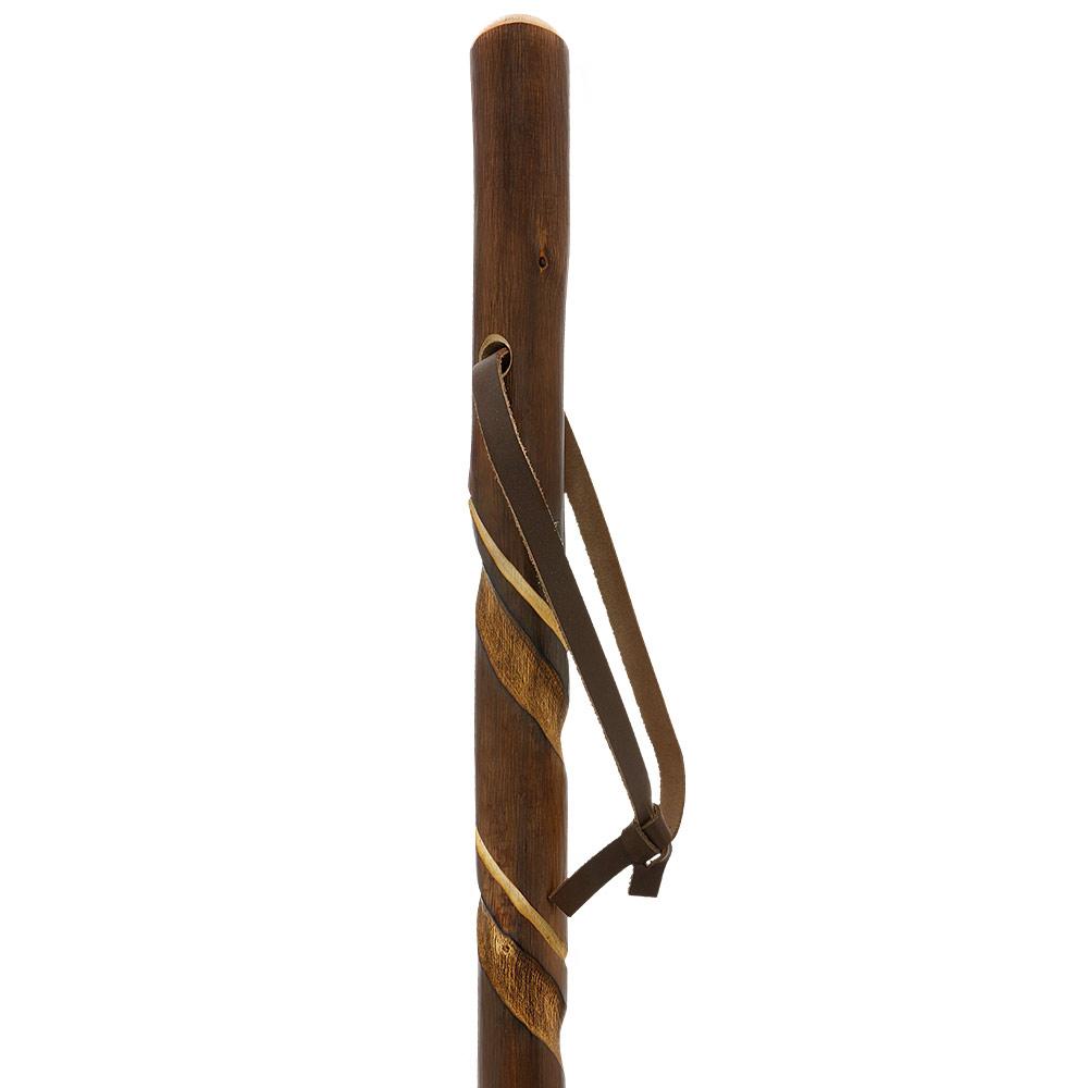 HARVY Chestnut Turned Hiking Staff with Ebony Stained Spiral Carved Shaft with Combi Tip