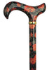 HARVY Romantic Red Floral Derby Walking Cane With Beechwood Shaft and Brass Collar