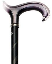 HARVY Black & Grey with Stripe ClearForms Derby Walking Cane With Beechwood Shaft and Brass Collar