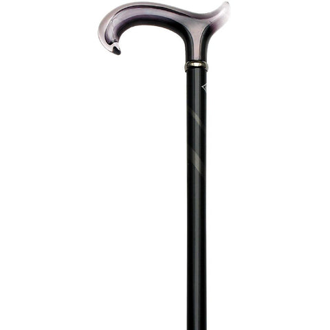 HARVY Black & Grey with Stripe ClearForms Derby Walking Cane With Beechwood Shaft and Brass Collar