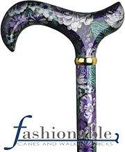 HARVY Purple Floral Derby Walking Cane With Beechwood Shaft and Brass Collar