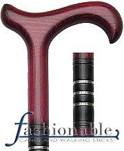 HARVY Rose Red Triple Ring Derby walking Cane With Burgundy and Ebony Stained Beechwood Shaft With Triple