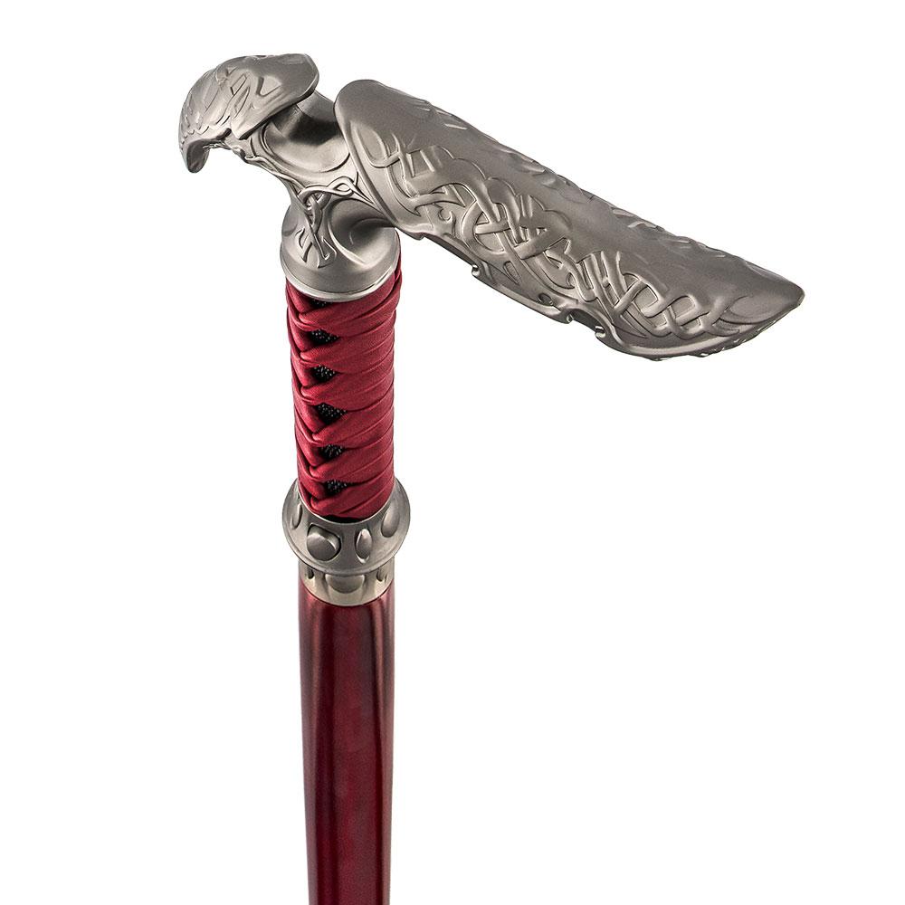 Medieval Red Genuine Leather Wrapped Sword Cane