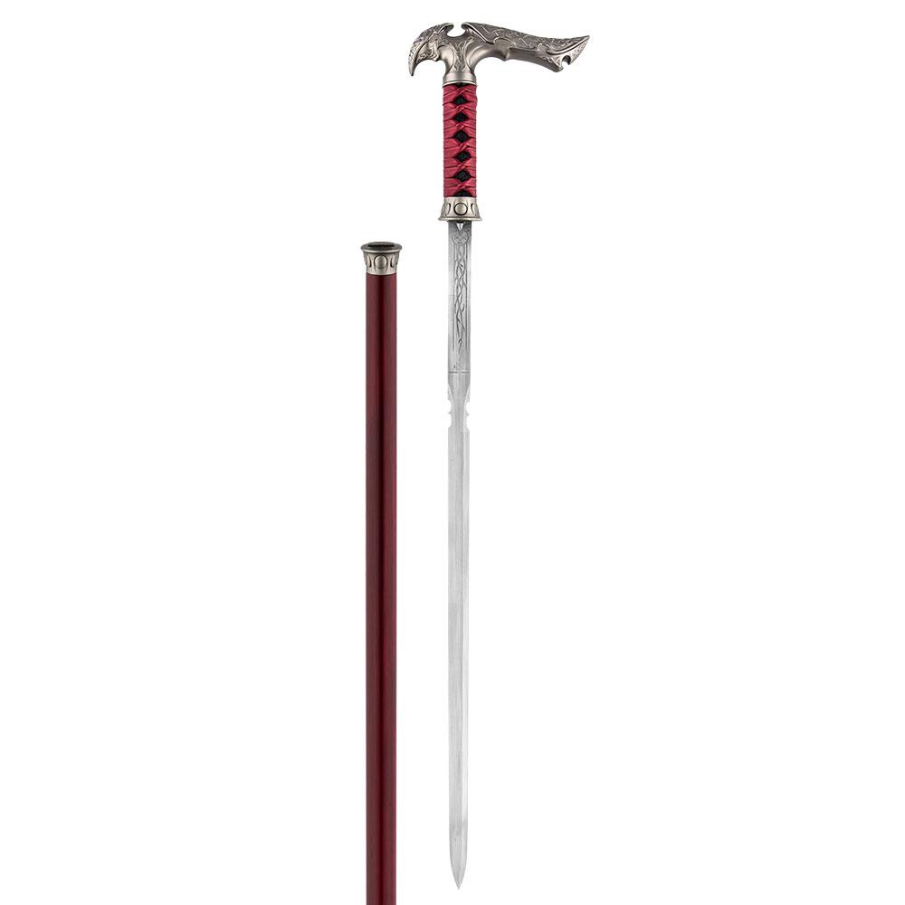 Medieval Red Genuine Leather Wrapped Sword Cane