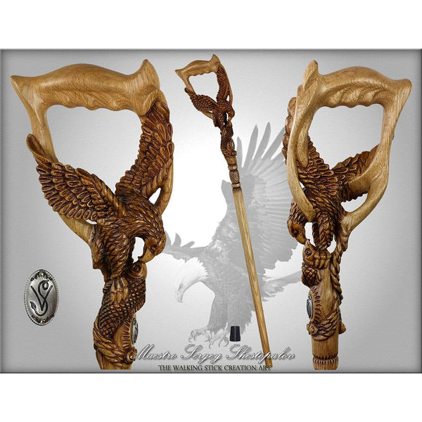 Igor Hunting Eagle & Fish Artisan Intricate Hand-Carved Cane