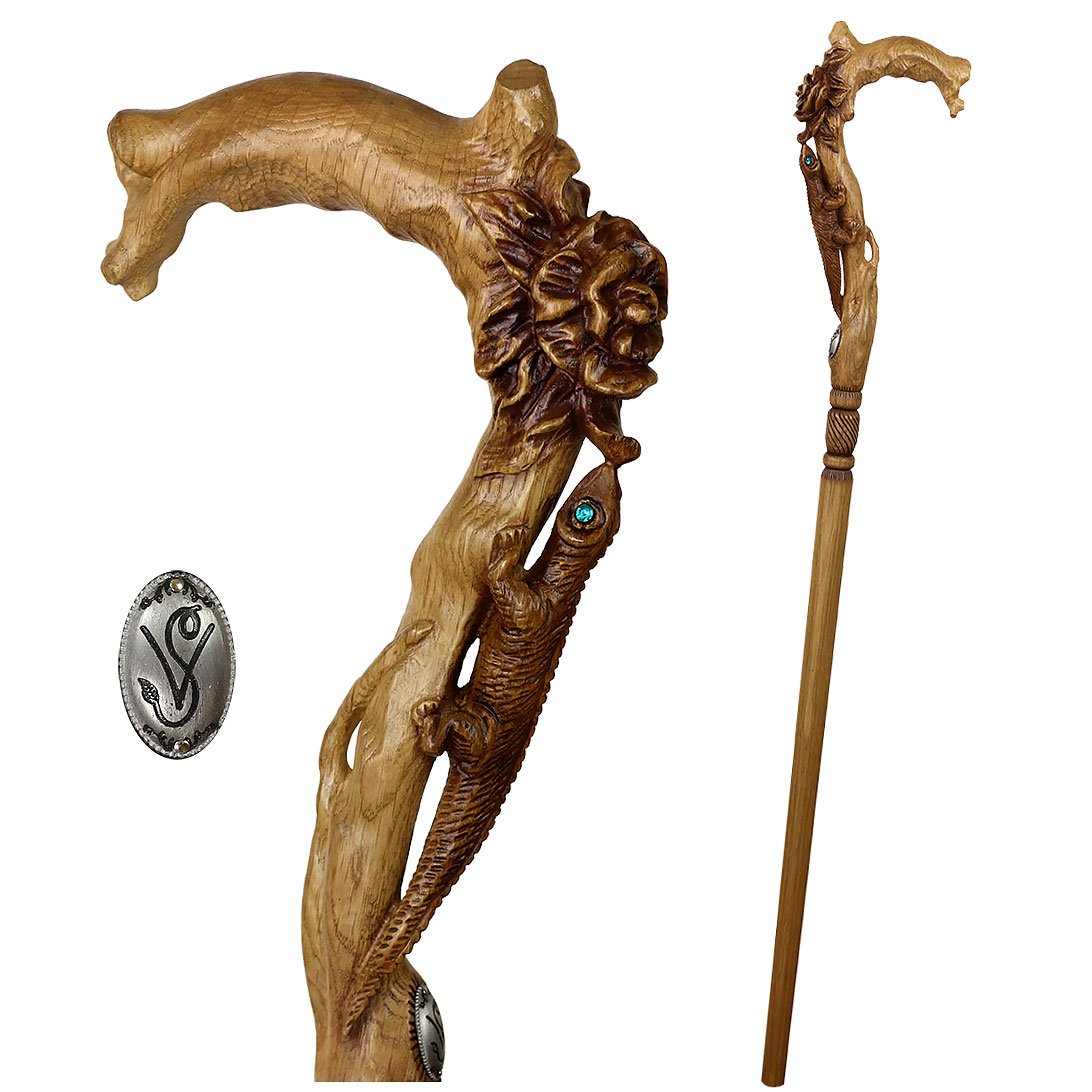 Igor Lizard and Flower Artisan Intricate Handcarved Cane