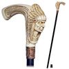 Igor American Indian Chief Ivory Color Handle Cane w/ Wood Shaft & Bronze Collar