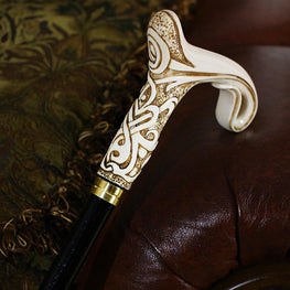 Igor Magic Scroll in Ivory Walking Cane w/ Wood Shaft & Brass Collar