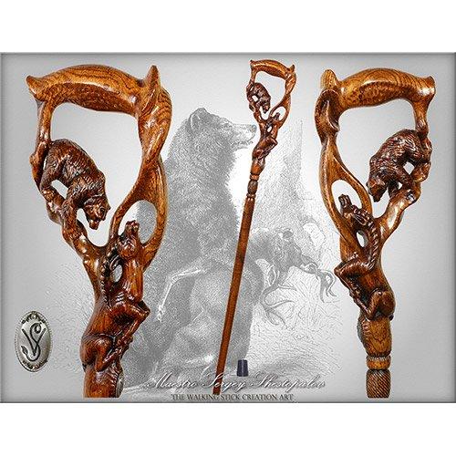 Igor Bear & Gazelle Artisan Intricate Handcarved Cane