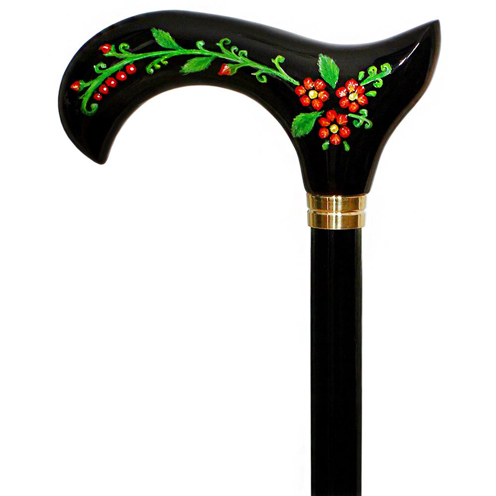 Igor Black Derby with Handpainted Flowers